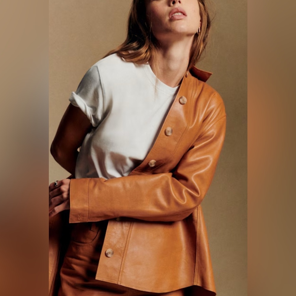 NWT Authentic Sezane Will Jacket in Honey Leather Size S Small Org. $345